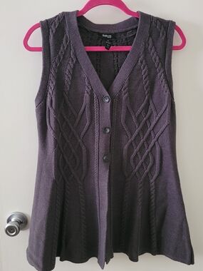 Style & Co. Dark Grey Cable Knit Button-Front Sweater Vest